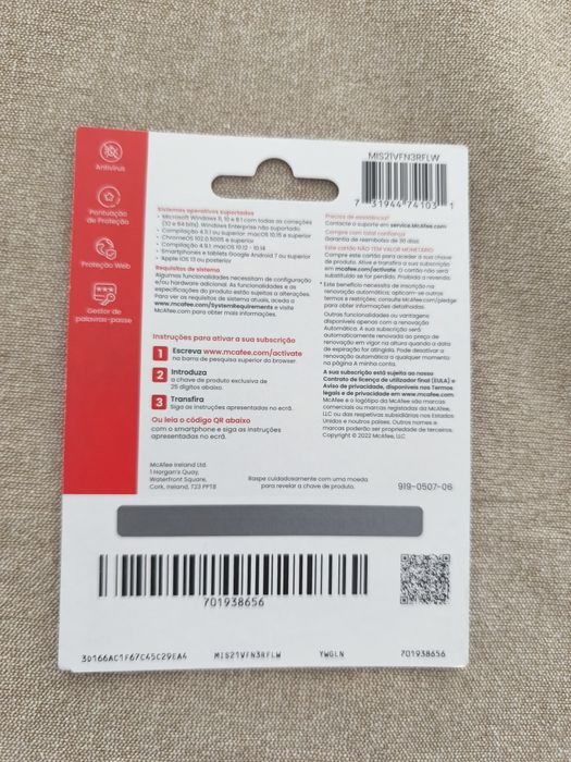 McAfee Internet Security - 3 Dispositivos - 1 Ano - Cartão Digital