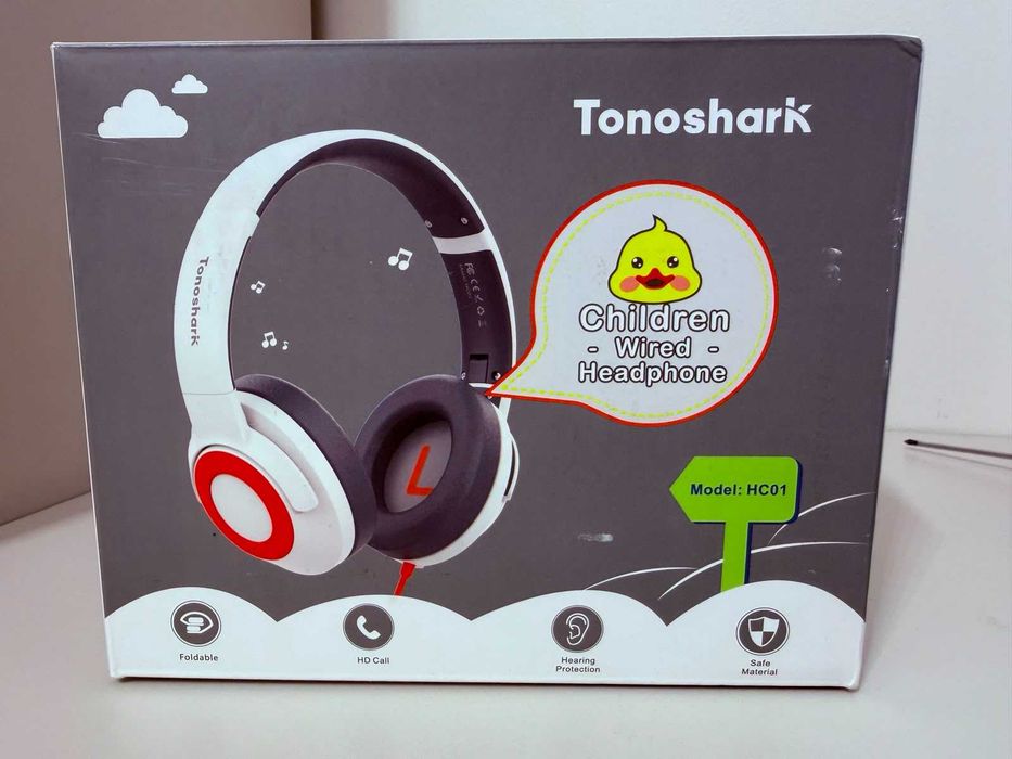 Tonoshark dziecięce słuchawki przewodowe model HC01 biało-szare z etui