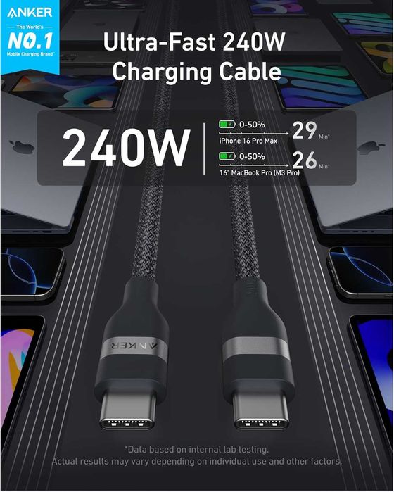 Кабель Anker Nano USB-C Cable 240W 1,8m білий, чорний