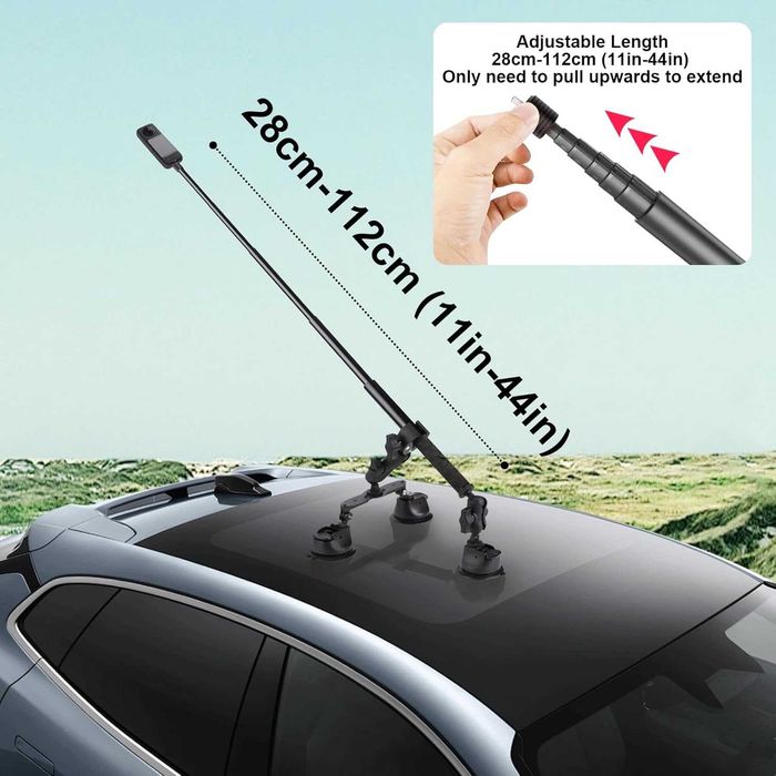 Uchwyt potrójny z przyssawkami do samochodu kijek do selfie 4864