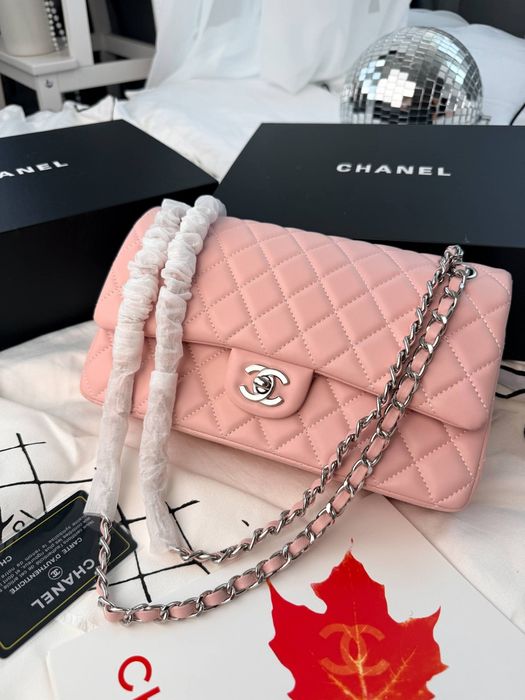 ‼️Chanel Classic Flap 25 Pink Silver Hardware / жіноча сумочка / сумочка шанель / шкіряна сумка