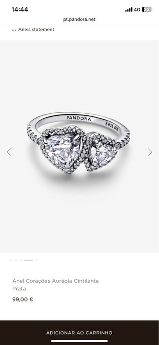 Anel Pandora Corações Auréola Cintilante Prata