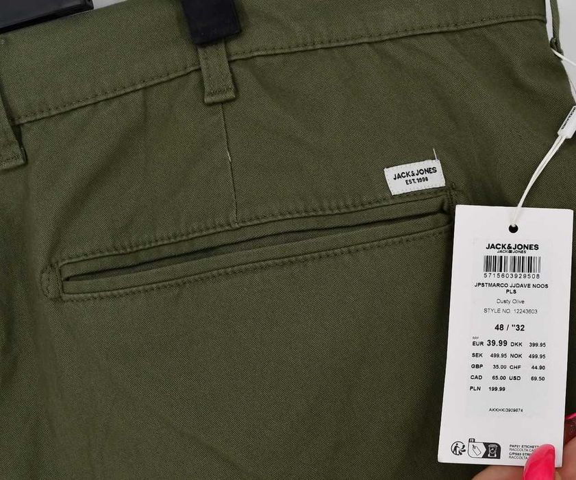 Jack & Jones +Fit Slim Glenn khaki spodnie rozmiar 48/32 nowe z metką