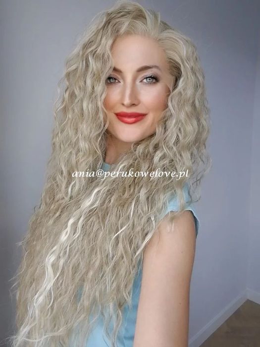 Peruka blond refleksy LACE FRONT afro loki arielki kręcone włosy