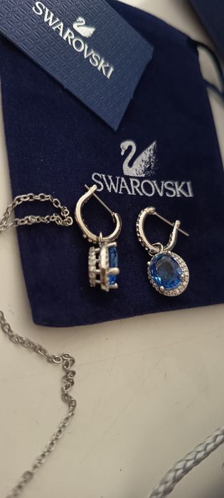 Conjunto Swarovski Original - Colar e Brincos Cristais Azuis
