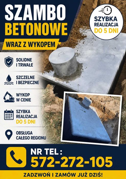 Szambo zbiornik betonowy piwnica kanał Kępa Niemojewska Palczew Małe Boże 2 900 zł z wykopem