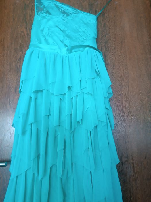 Vestido azul turquesa  cerimónia comprido