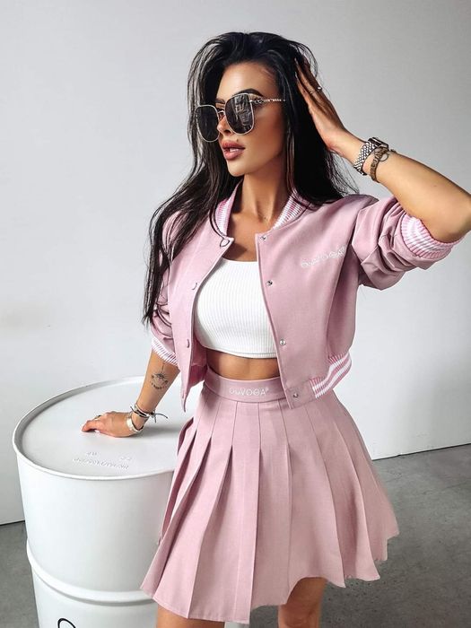 Komplet Olavoga Asnwer różowy blekitny szary S M bomberka spodnica