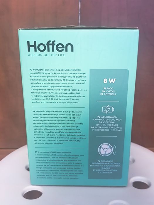 Hoffen Wentylator z Głośnikiem Podświetlenie RGB Bluetooth Radio FM
