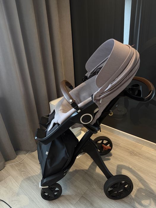 Коляска Stokke Xplory V6 (прогулянка), кол. бузковий (Brushed Lilac) з коричневою ручкою + сумка
