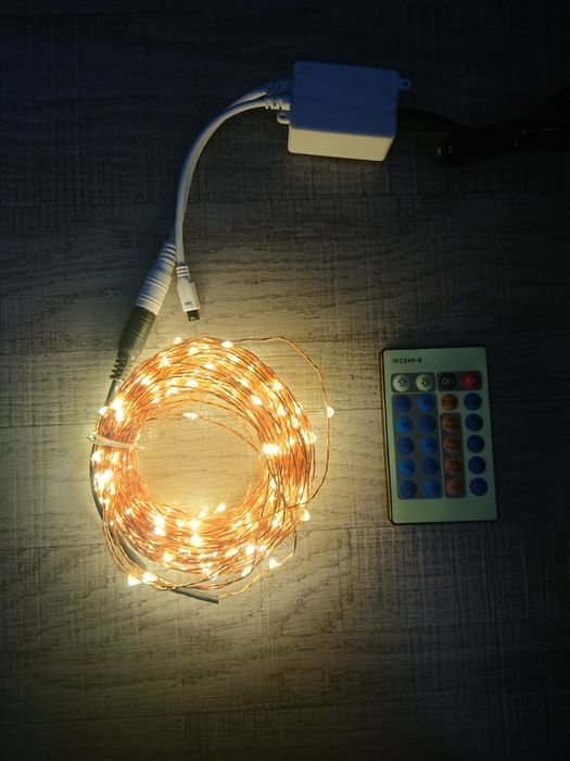 Łańcuch LED ciepła biel z kontrolerem i pilotem