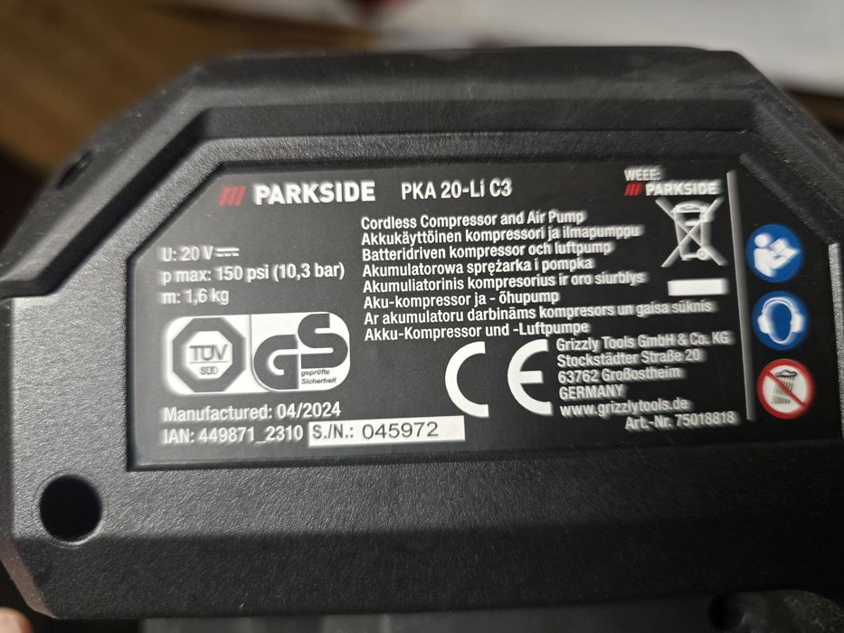 Kompresor przenośny Parkside PKA 20-Li C3