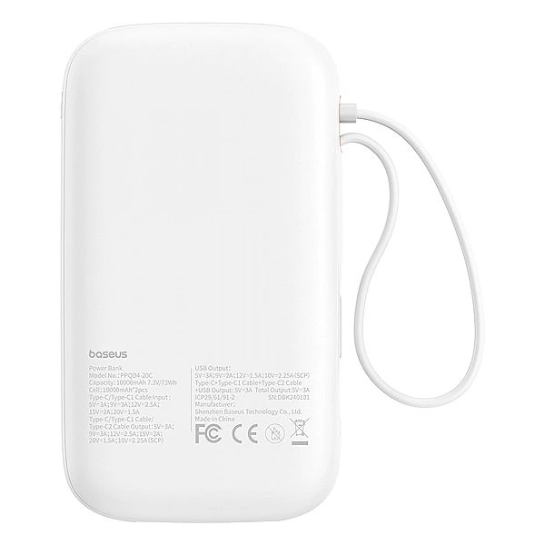 Powerbank Baseus QPow 2/20000mAh 30W z 2 wbudowanymi kablami USB-C - b