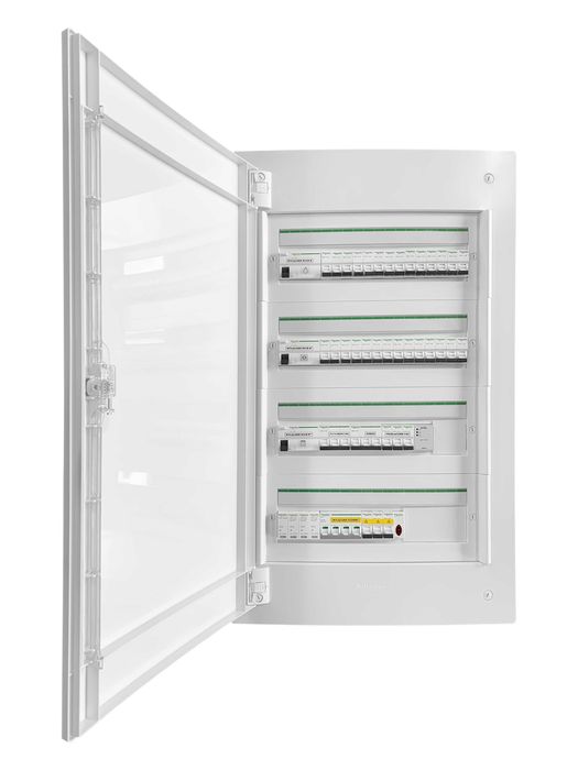 Rozdzielnica elektryczna podtynkowa, wyposażona 4x18 modułów Schneider