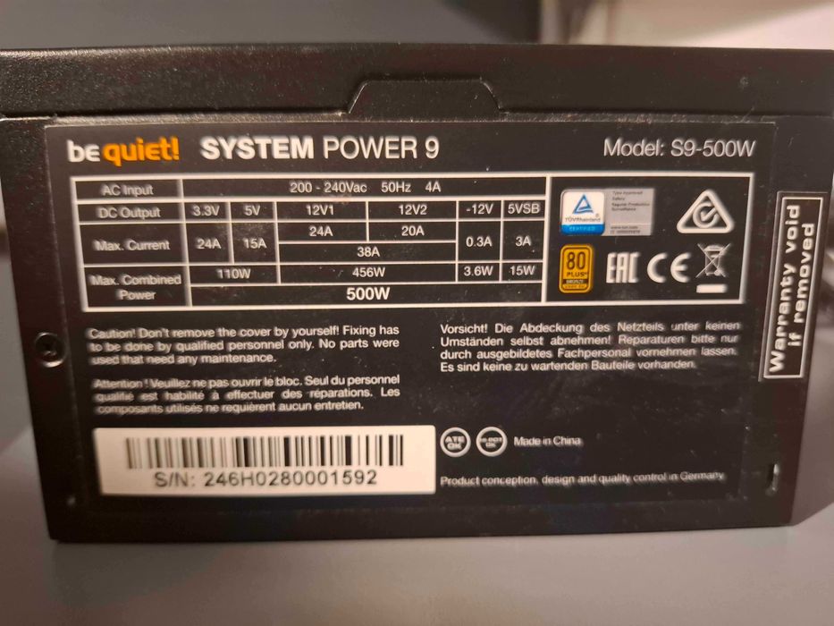Zasilacz komputerowy Be Quiet! System power 9 500w 80 Plus Bronze