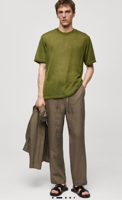 Мужской костюм Mango оливкового цвета 100% лен