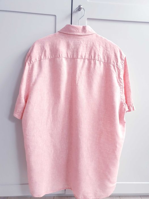 Różowa koszula męska Basefield XL 100% len lniana kołnierzyk 43 44