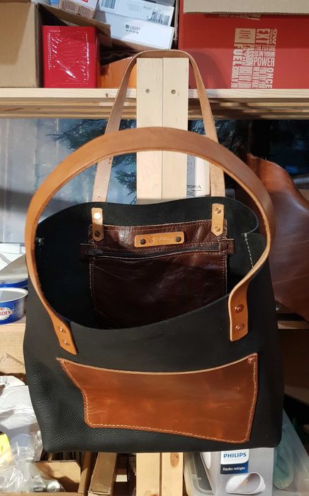 Saco Tote Bag em couro Bovino feito Totalmente a Mão