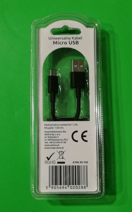 Kabel Micro USB, 120 cm, nowy (bez opakowania)