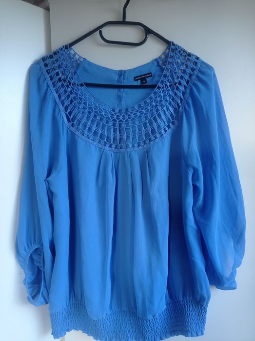 Niebieska bluzka damska, rękaw 3/4. Marks & Spencer. 12