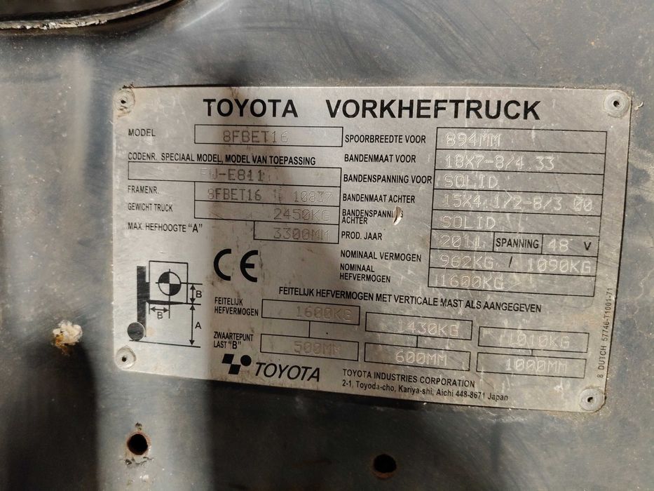 Empilhador elétrico Toyota 1600kg mastro 3,3mt