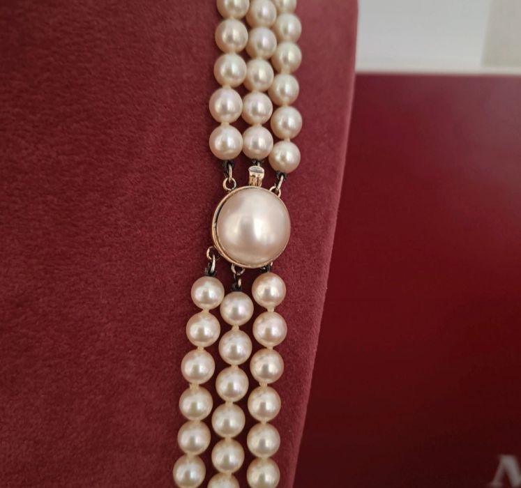 Colar de pérolas Majorica, 3 voltas, NOVO