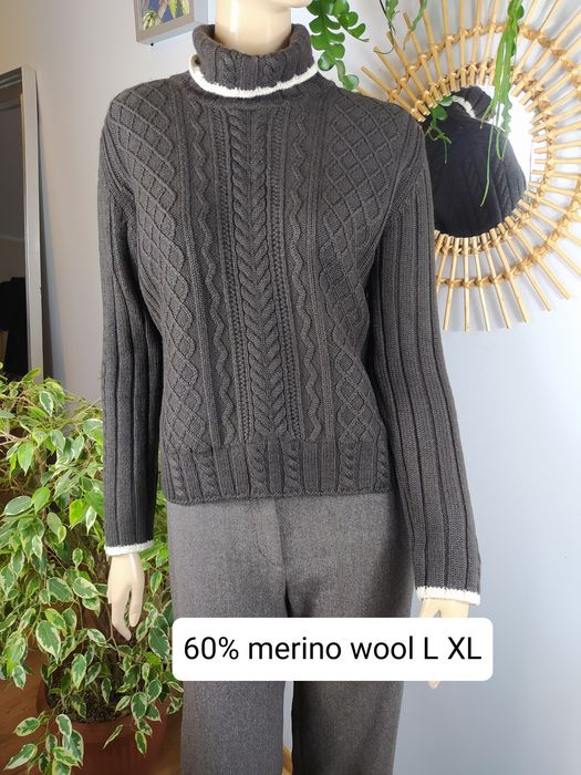 Brązowy wełniany golf merino XL