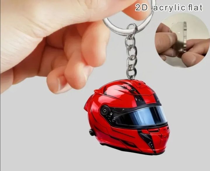 Porta chaves em acrílico Capacete Red Racing em 2 D