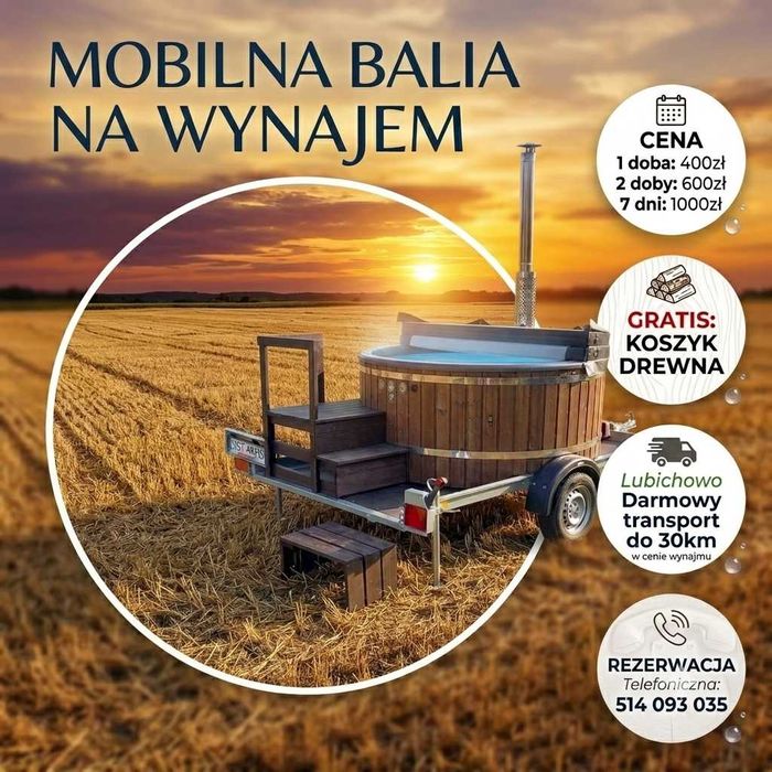 Mobilna Balia z hydromasażem - Jacuzzi - drewno i transport GRATIS!
