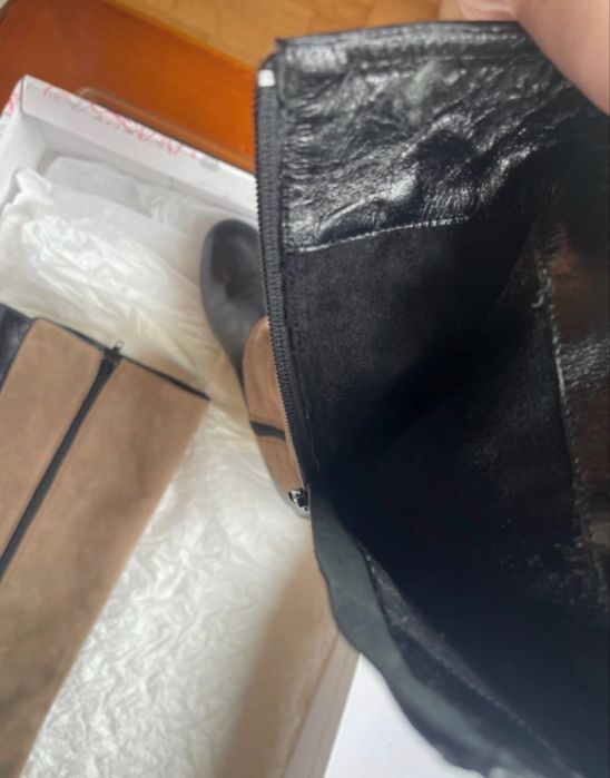 Botas vintage cano alto camurça e pele