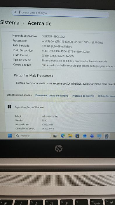 Portátil HP ProBook Intel Core i5 8GB RAM 240GB HD WIN 11 PRO