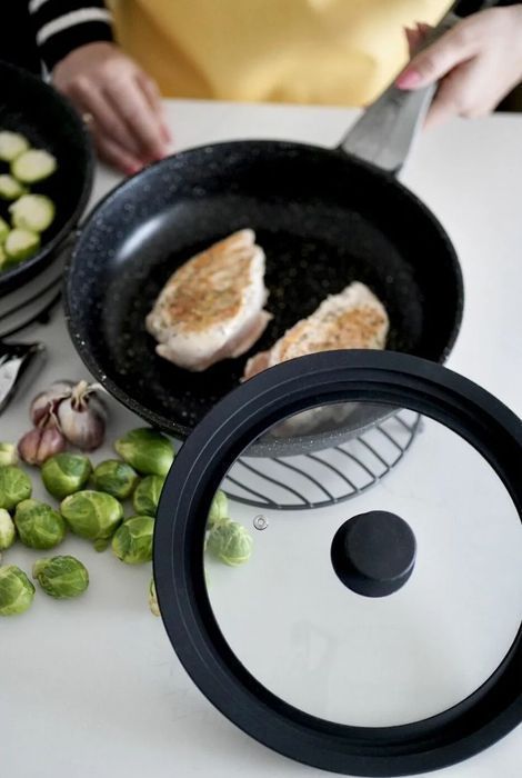 Szklana Pokrywka Silikonowa Na Patelnie Garnki 24/26/28Cm Uniwersalna