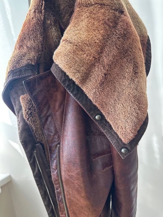 Кожаная мини дубленка кожанка (рыжая / коричневая ) с бобра