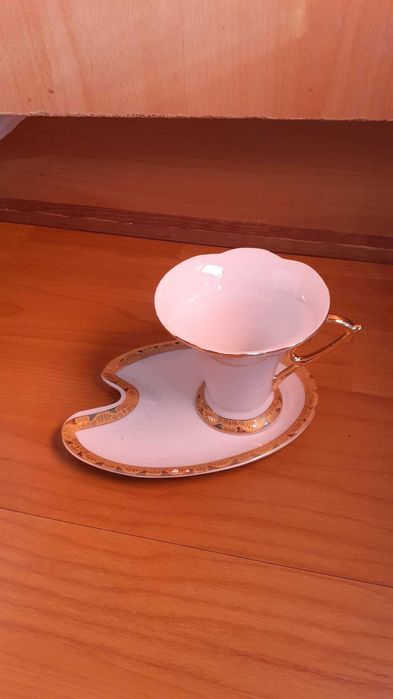 Conjunto 6 chavenas pires porcelana dourado edição limitada coleção chá café