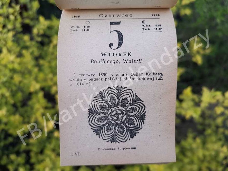 Kartka z kalendarza 1956 - oryginał z epoki - prezent na 70 urodziny
