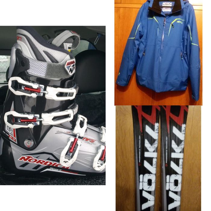 Zestaw narciarski: narty VOLKL, kask i kijki BLIZZARD, buty NORDICA