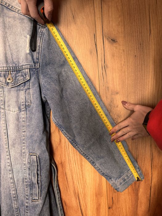 Katana kurtka jeansowa długa pasek jeans M L