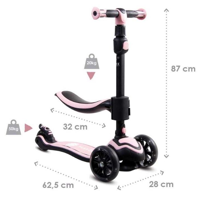 Hulajnoga FLASH z siodełkiem, trójkołowa koła skrętne do 30kg preznt