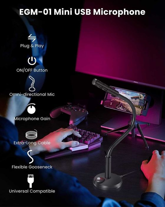 Mikrofon PC USB pojemnościowy przycisk wyciszenia gier stream EGM-01