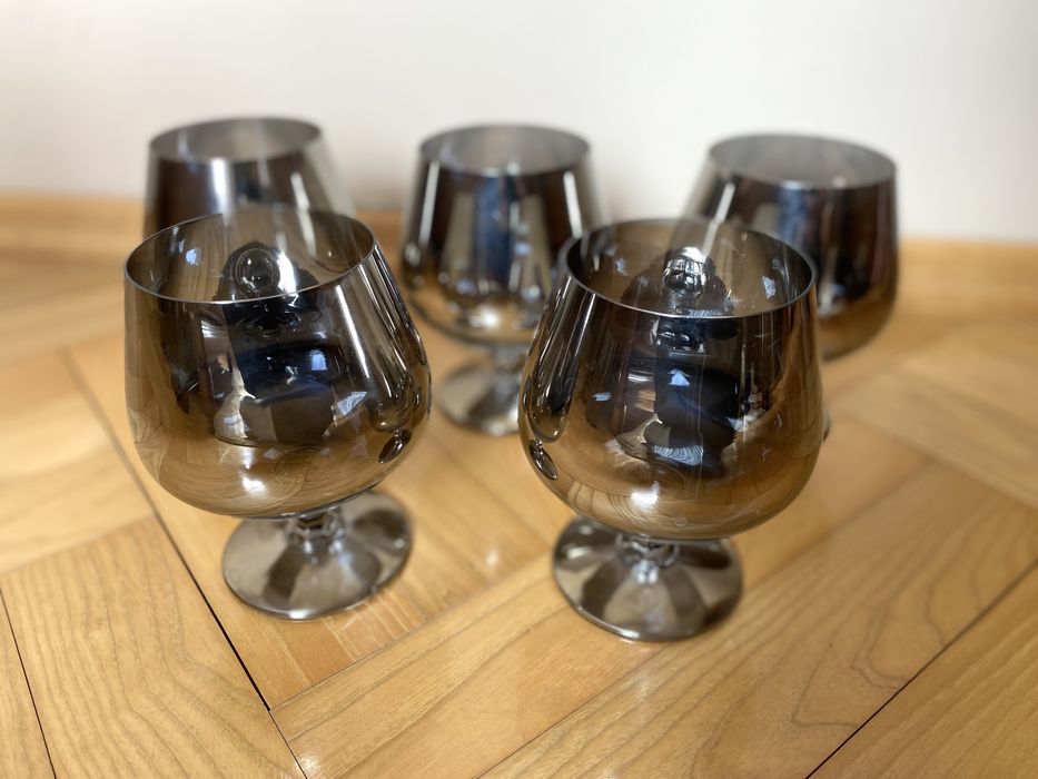 Kielichy szklanki kieliszki puchary pucharki PRL srebrne lustrzane