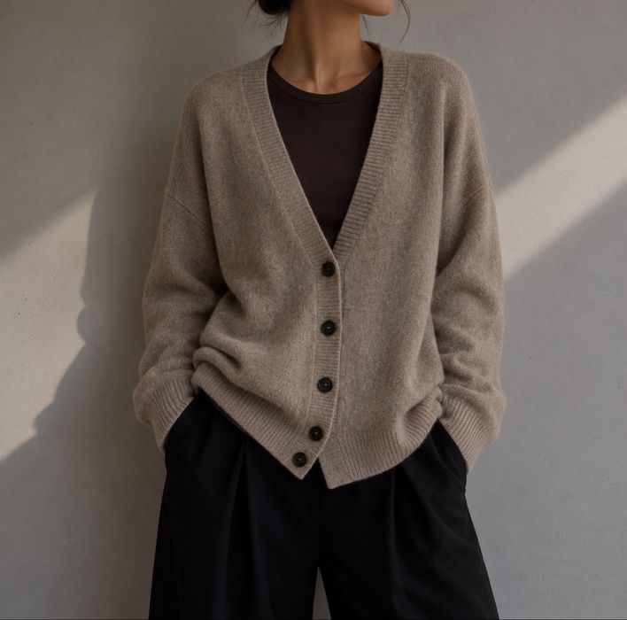 Massimo Dutti Beżowy Sweter Kardigan Wełna i Kaszmir