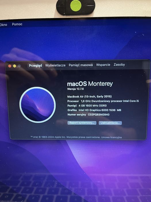 Macbook Air 13-inch, Early 2015+powiekszony dysk+nowszs oprogramowanie