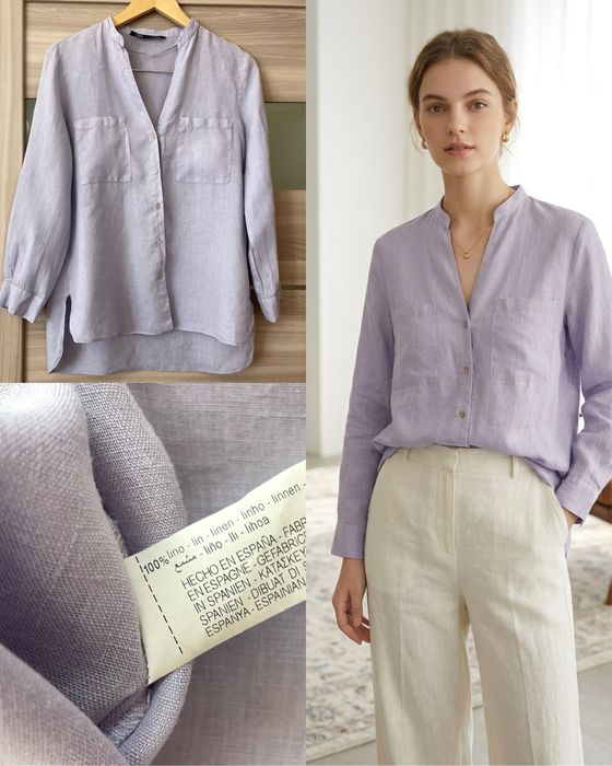 Лляна лавандова сорочка zara premium — 100% льон