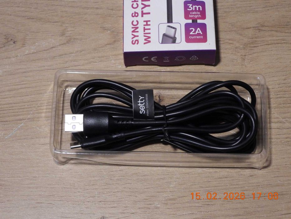 Setty KABEL USB - USB-C 3m  2A czarny NOWY