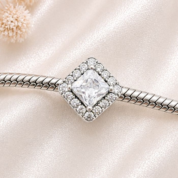 Charms Srebro S925 z Kwadratową Cyrkonią | Styl Pandora