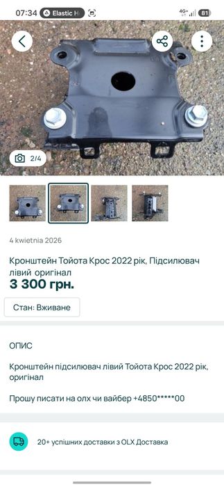 Кронштейн Тойота Крос 2022 рік, Підсилювач лівий  оригінал