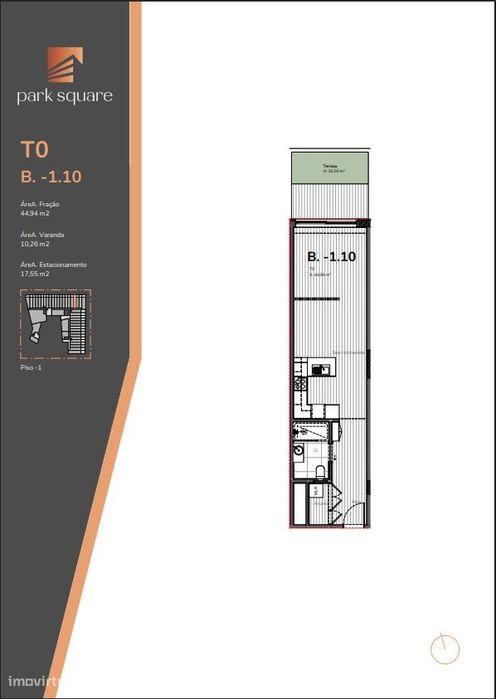 Apartamento T0 com Terraço e Estacionamento | Mafamude e Vilar Do Para