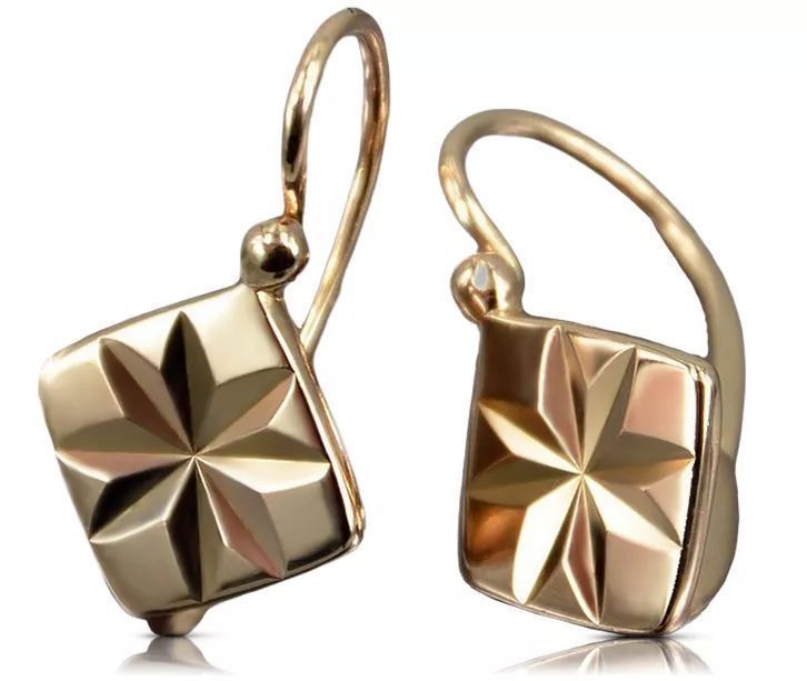 Kolczyki z różowego złota kwadrat 14k 585 ZSRR Vintage ven049 Gd