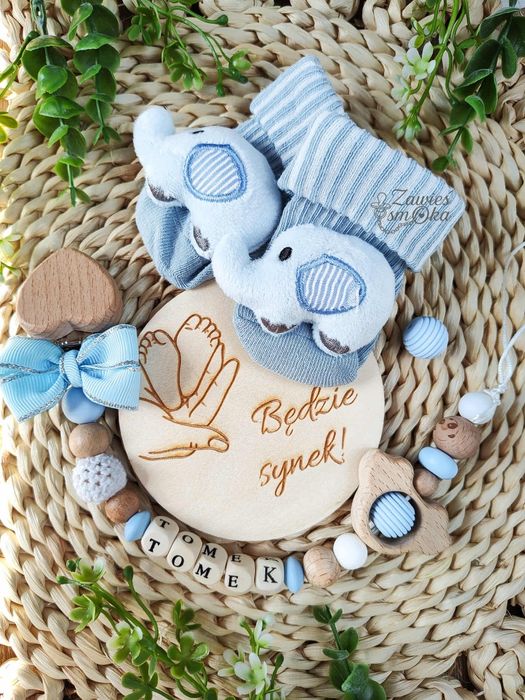 Zawieszka do smoczka personalizowana prezent dla noworodka dla chłopca