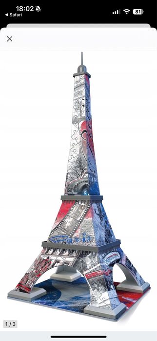 Puzzle 3D Wieża Eiffel’a Ravensburger- Flag Edition wysokość 44cm